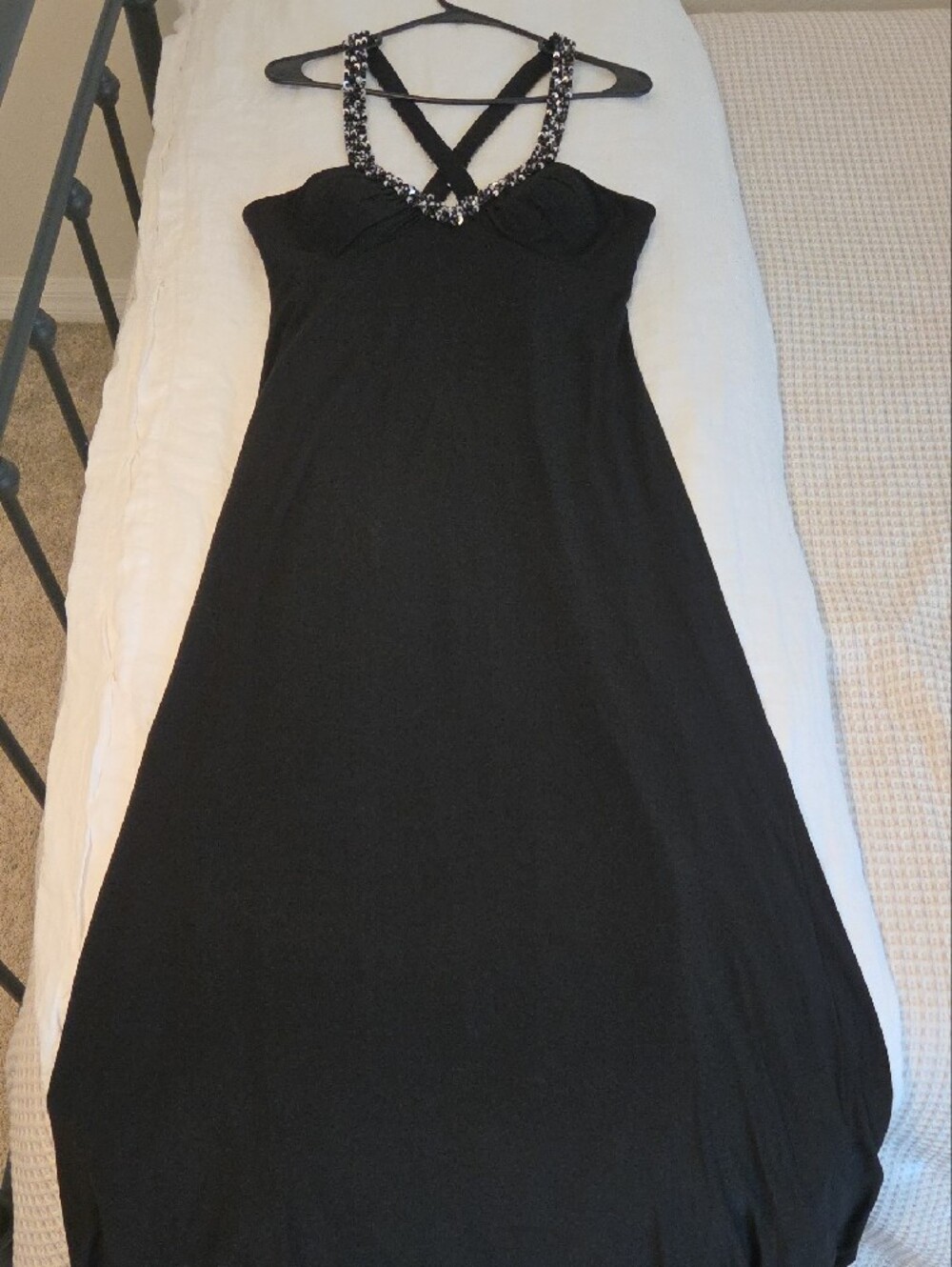 Betsy & Adam Black Sequin-Trim Backless Evening Dress